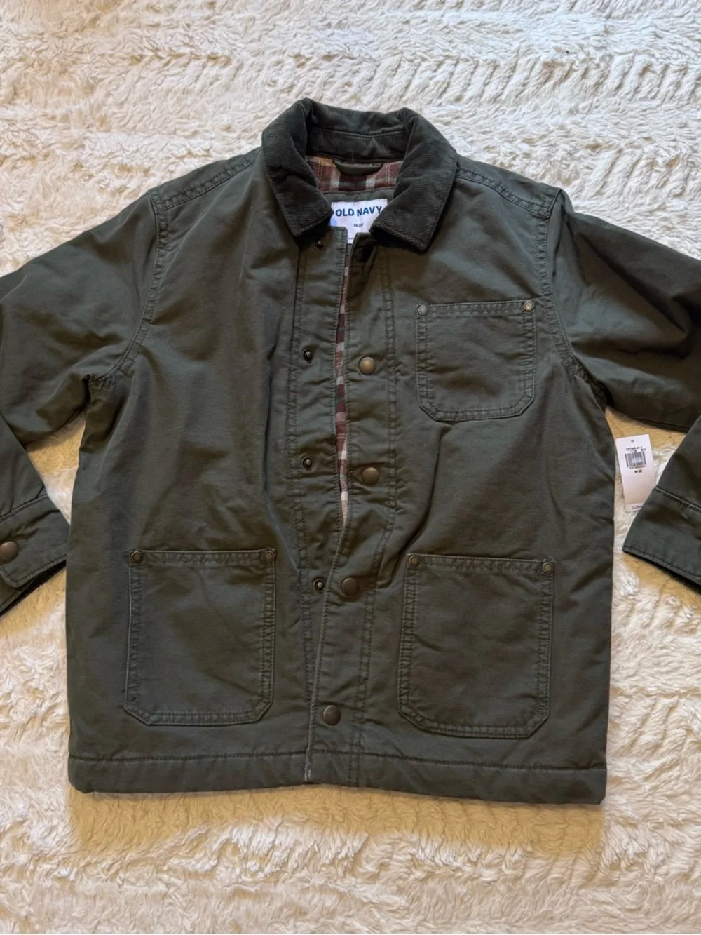 NWT Old Navy Boys Canvas Barn Coat Olive Green Corduroy Collar Jacket Size 8 M